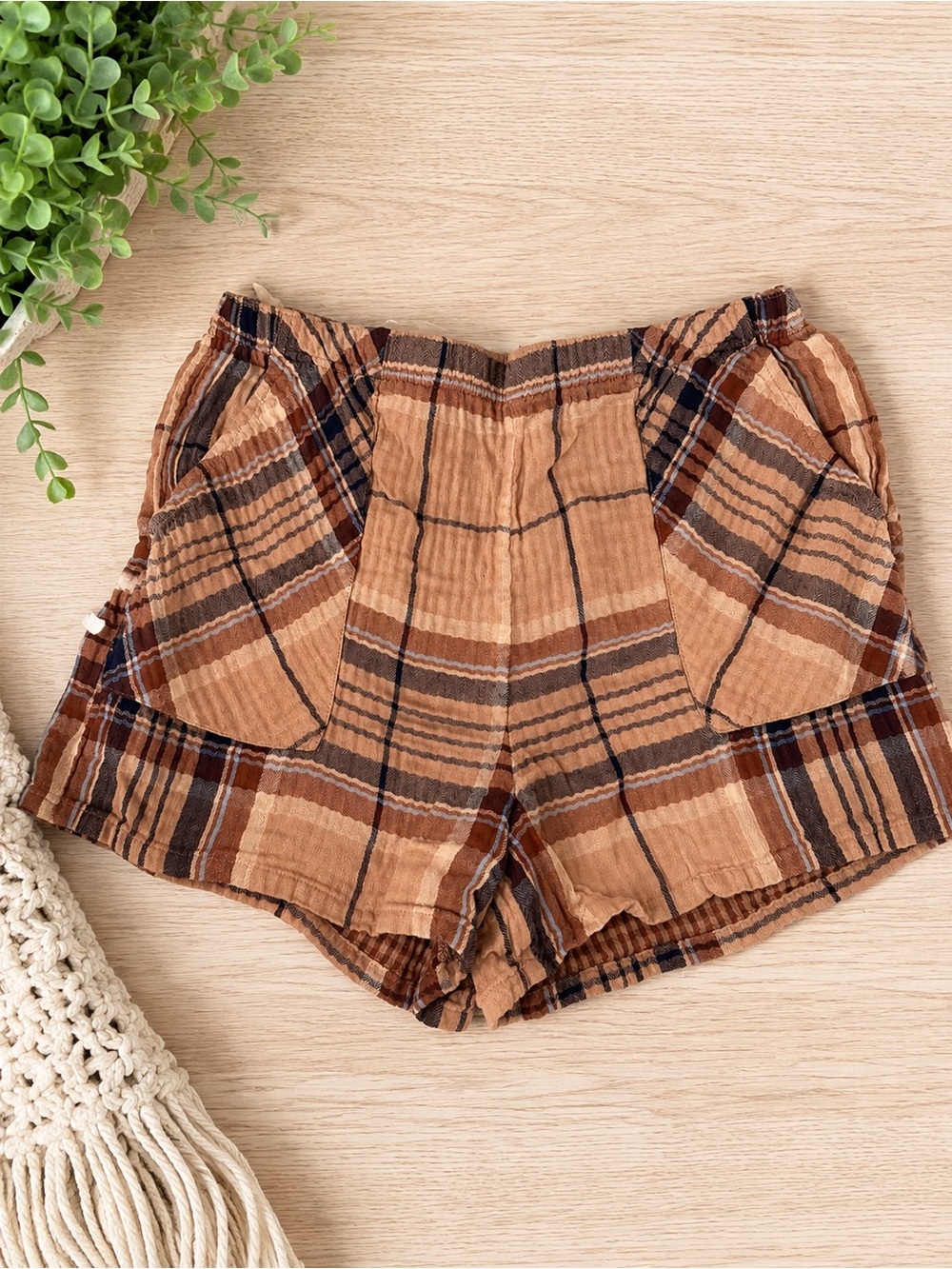 Bundle 5 Items For $25! Women's Plaid Cotton Blend Shorts - Tan Plaid